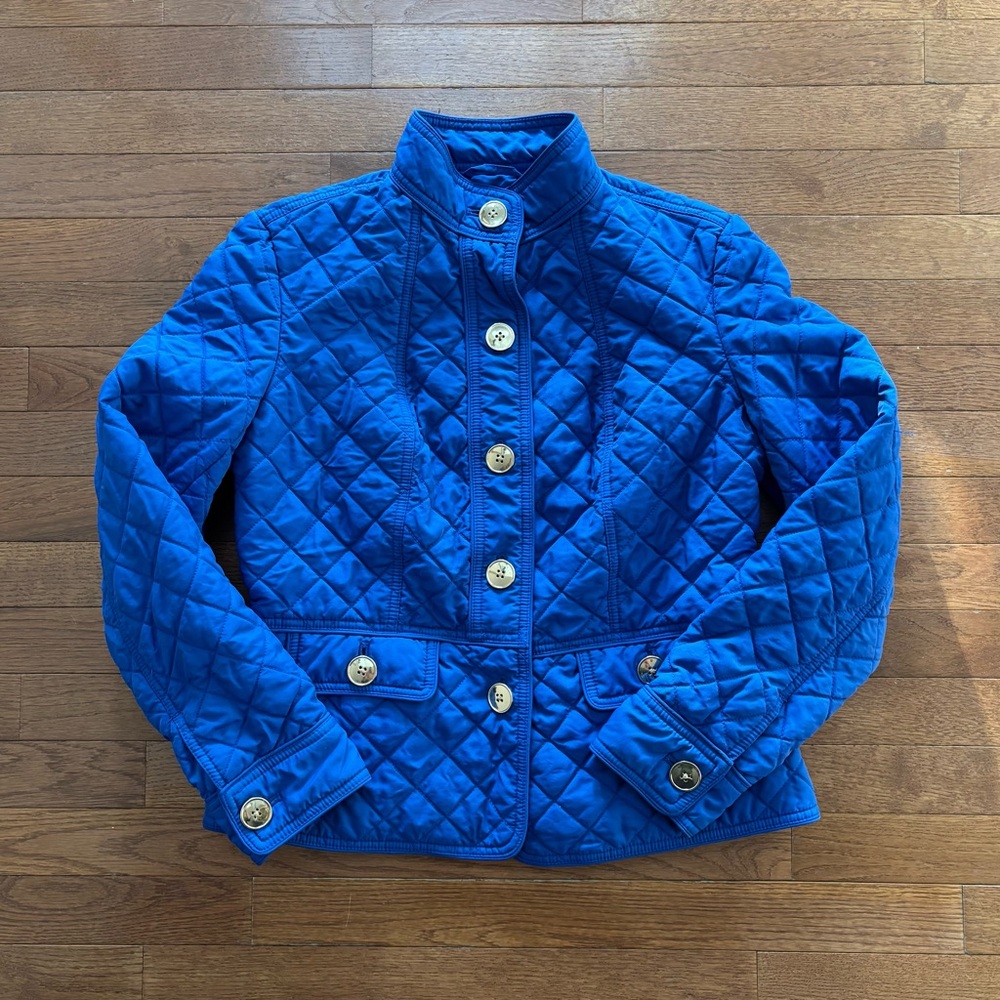 Jones New York Royal Blue Quilted Jacket with Gold Tone Buttons